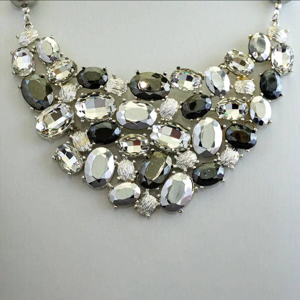 Close up of a 17.5-inch necklace with a magnificent 5-inch-wide vintage bib-style pendant.