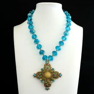 handcrafted vintage statement piece with stunning 14mm hand-wired turquoise crystal stones