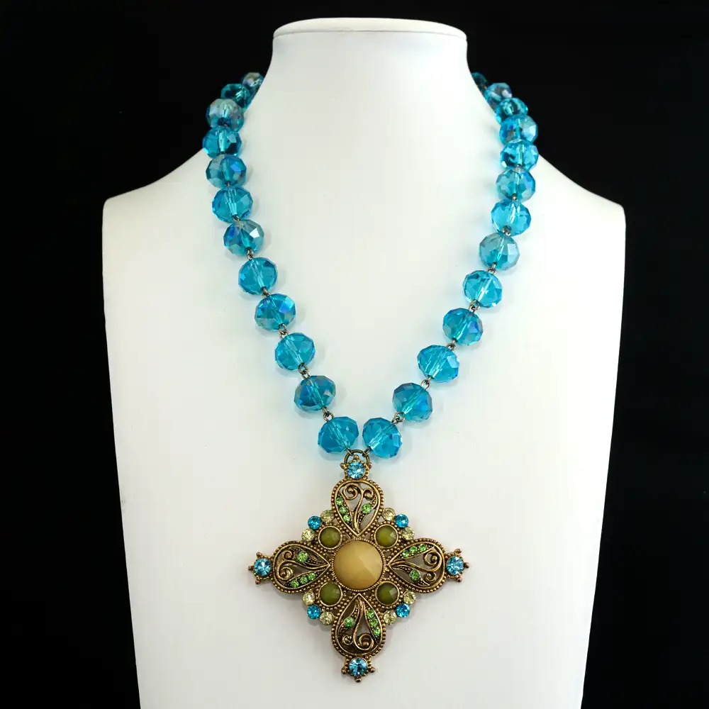 handcrafted vintage statement piece with stunning 14mm hand-wired turquoise crystal stones